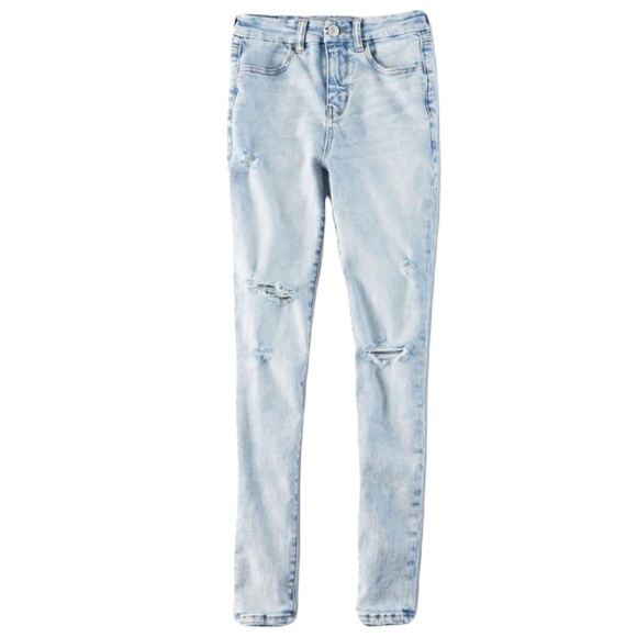 American Eagle Curvy High-Waisted Distressed Jegging - Jeans - Light Blue Wash - Picture 10 of 10